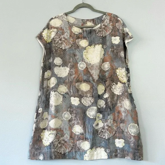 Brynn Walker Ansel Tunic Dress Burdock Blue Floral Linen Blend size S Lagenlook - Picture 13 of 16
